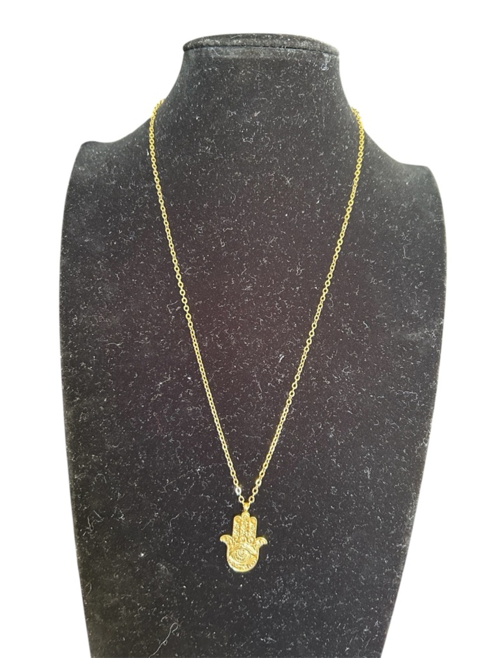 Hamsa Hand Evil Eye 18K Gold Plated Pendant Stainless Steel Necklace - Picture 3 of 7